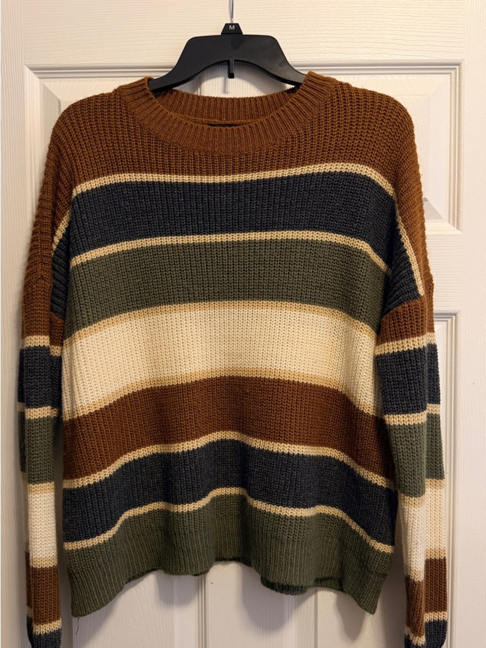 SHEIN Ribbed Knit Sweater in Rust, Cream & Navy